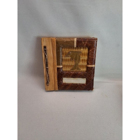 Banana Leaf Photo Handmade Album Dolphin Tiki Flip-Flops Island Vintage - Picture 1 of 6